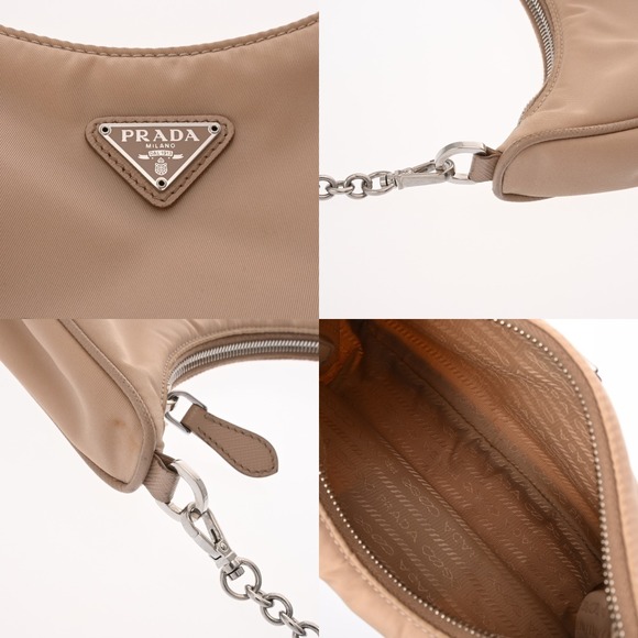 Prada Shoulder Bag Beige Nylon Saffiano Leather - Picture 8 of 9